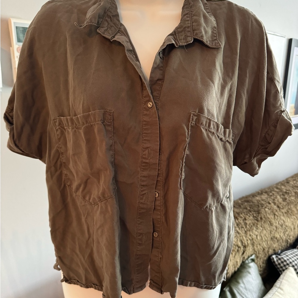 Women's Button Down Shirt - Olive Green